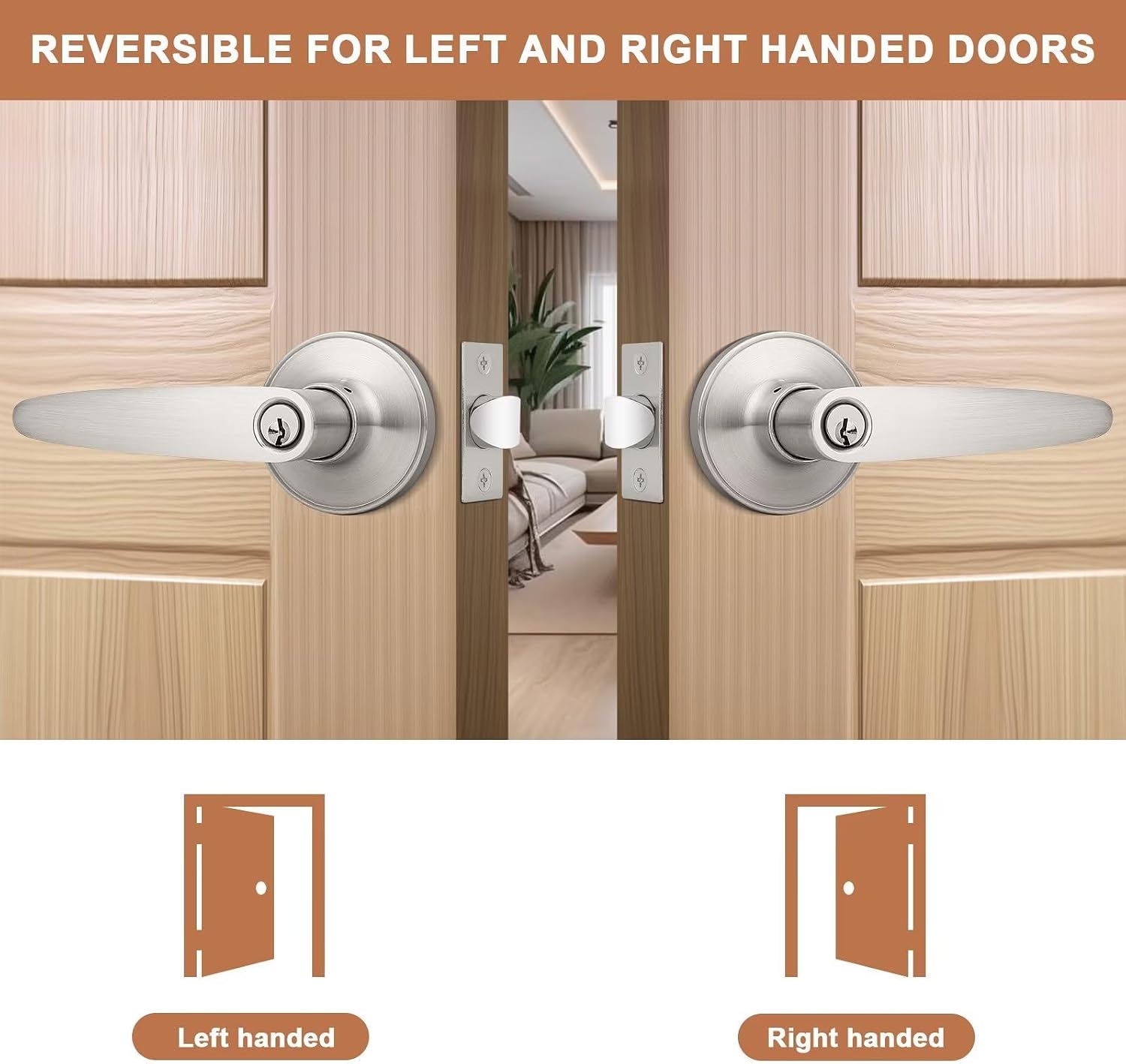 (3 Pack Keyed Entry Door Lever Lock Door Handleset,(keyed Alike) Each with 3 Keys All Same Key in Satin Nickel
