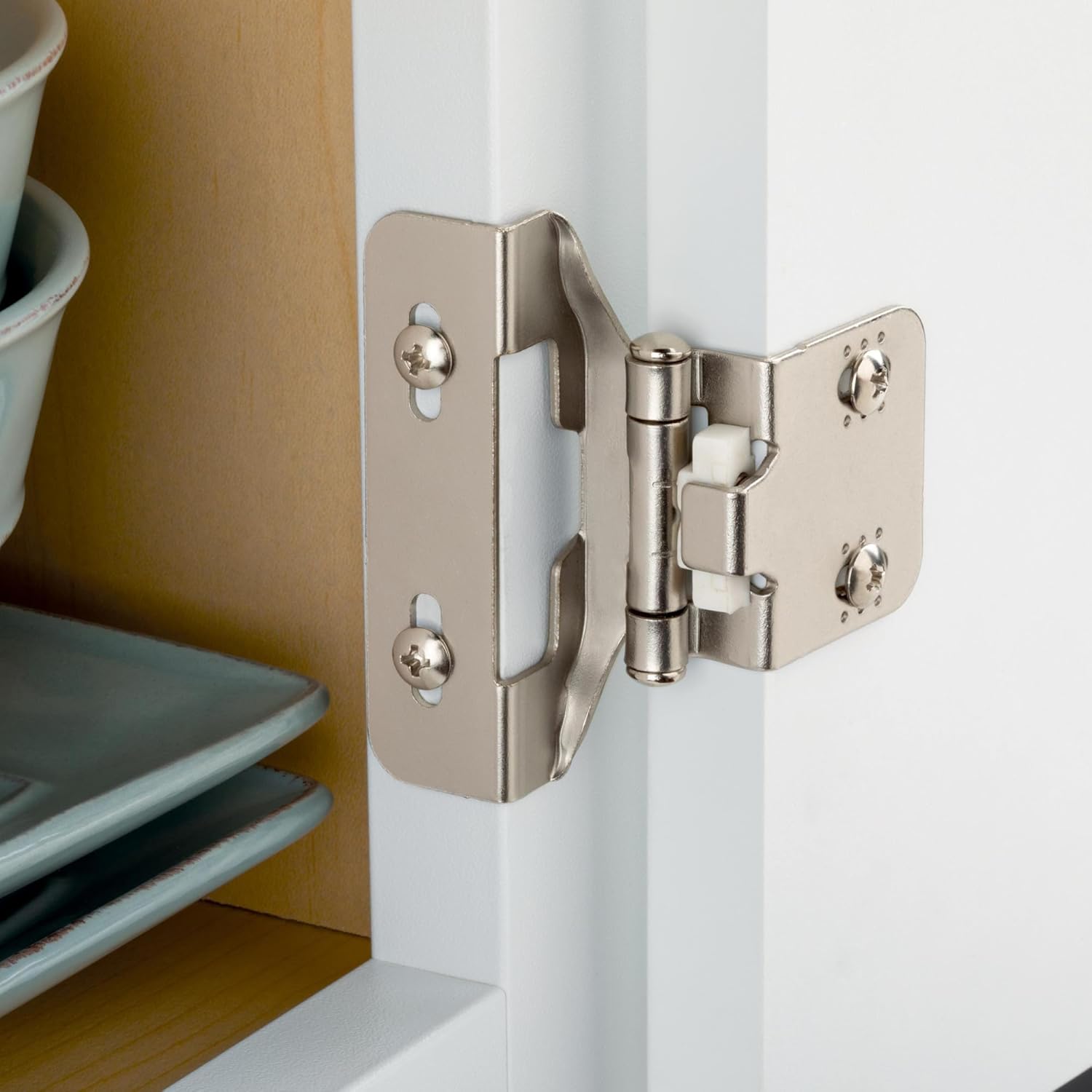 (10-Pack) Self-Closing Cabinet Hinges Semi-Wrap 1/4' Overlay Doors Kitchen/Cabinets/Cupboards/Furniture Satin Nickel