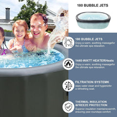 1-2 Person Inflatable Hot Tub - 100"*63"*28" Portable Outdoor spa with 180 AirJets & Smart Control