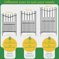10 Panels No Dig Decorative Garden Fence with Gate, 24in(H) × 22ft(L) Heavy-Duty Rustproof Metal Panels, Outdoor Dog