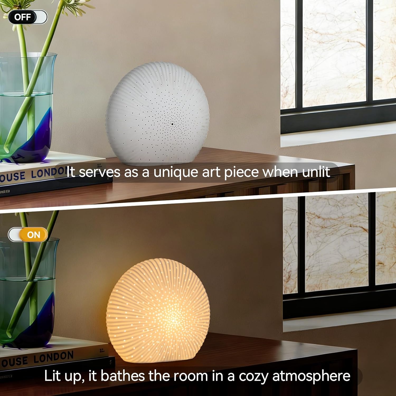 10.5"Modern Ceramic Table Lamp,White bedside table lamp, night Lamp,Decorative Lamp,Ambient lighting,Artistic lamp