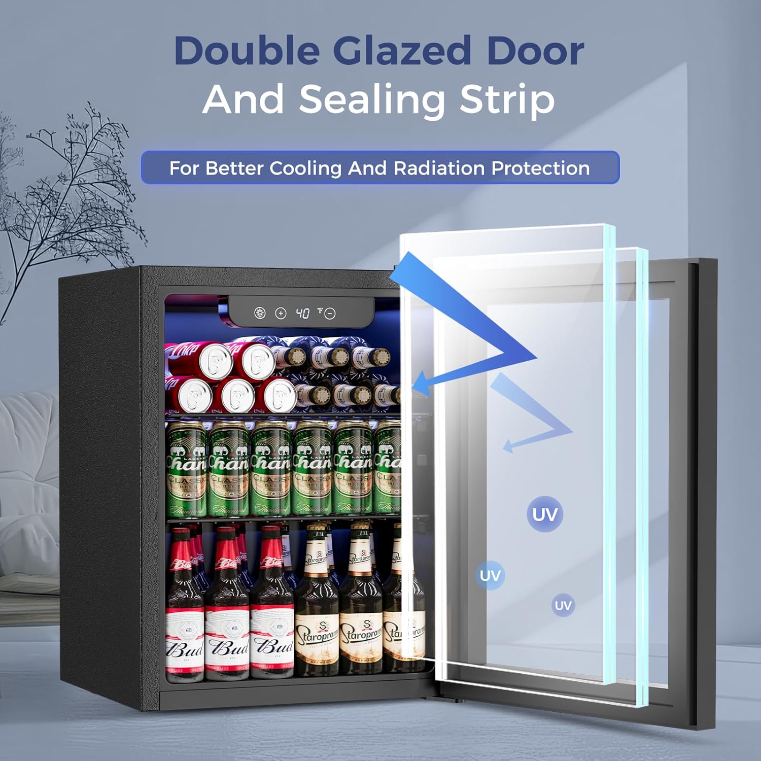 1.7 Cu.Ft Beverage Refrigerator Cooler - 68 Can Mini Fridge Glass Door for Drink Soda Beer Wine