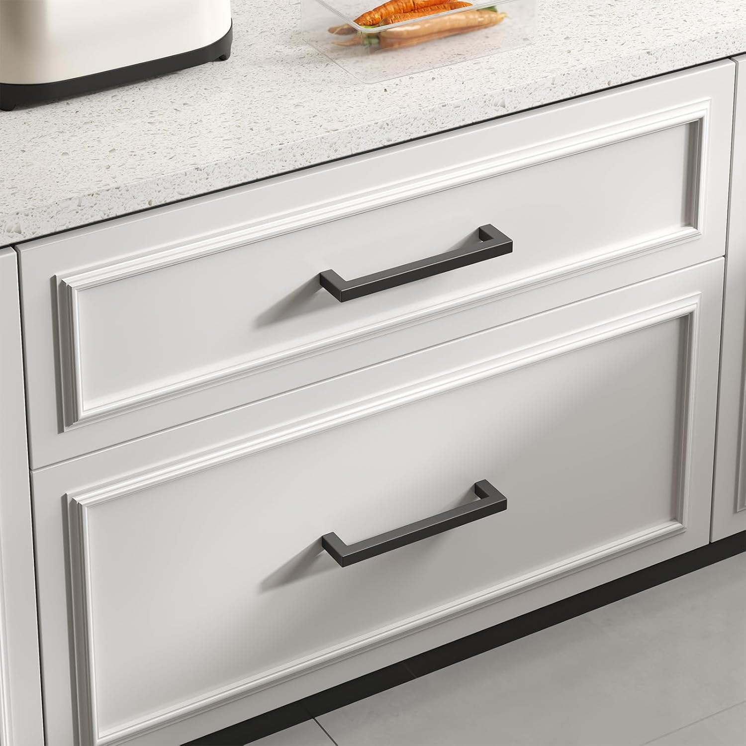 10 Pack 5 Inch Black Cabinet Handles Kitchen - Matte Black Drawer Pulls Stainless Steel - 128mm Cabinet Hardware Square