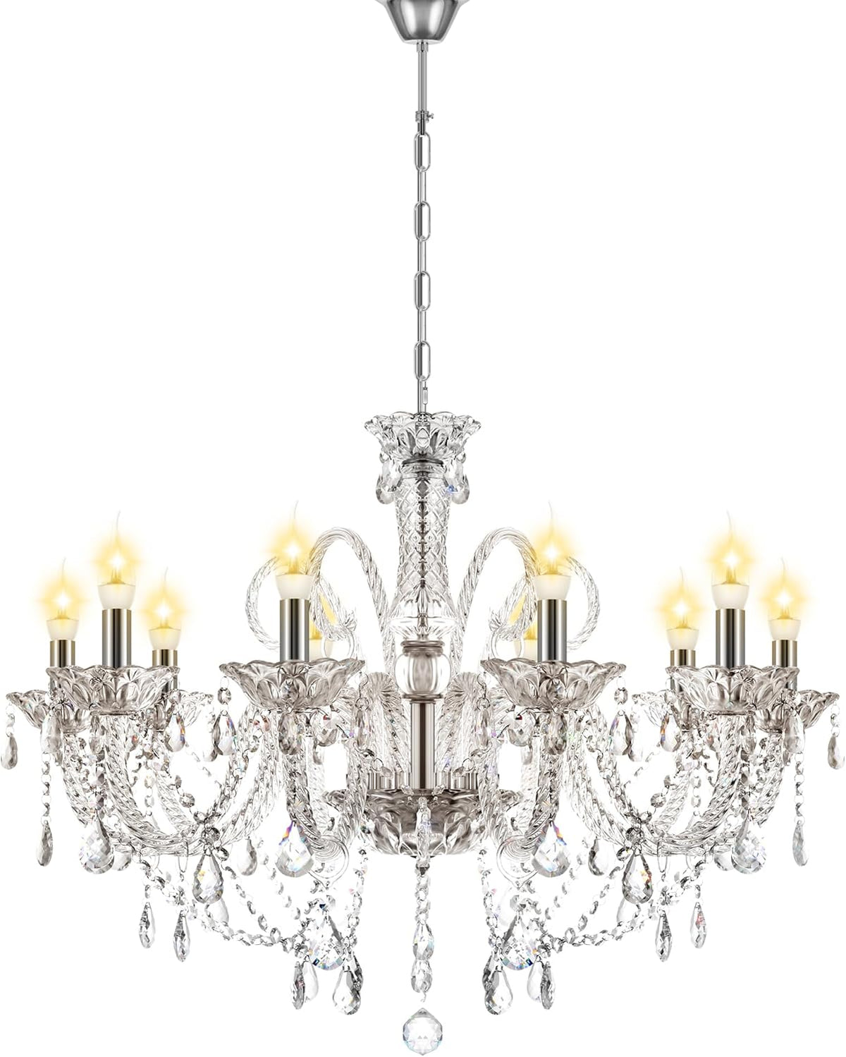10 Lights Crystal Chandeliers K9 Crystal Ceiling Pendant Lamp for Dining Room Bedroom Home Decor (Clear)