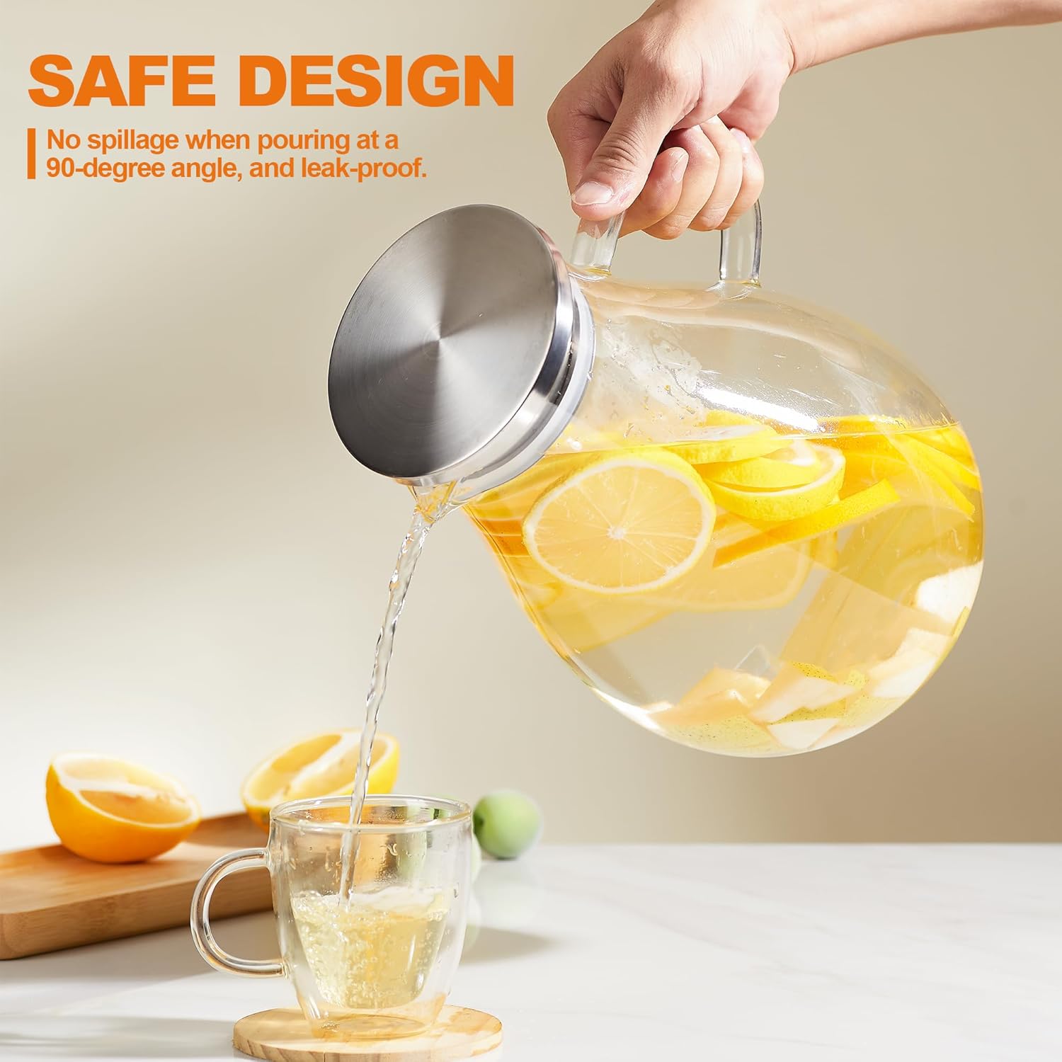 1 Gallon Glass Pitcher with Lid and Handle, Hot & Cold Water Jug, Extra-Wide Mouth Beverage Carafe for Juice, Iced