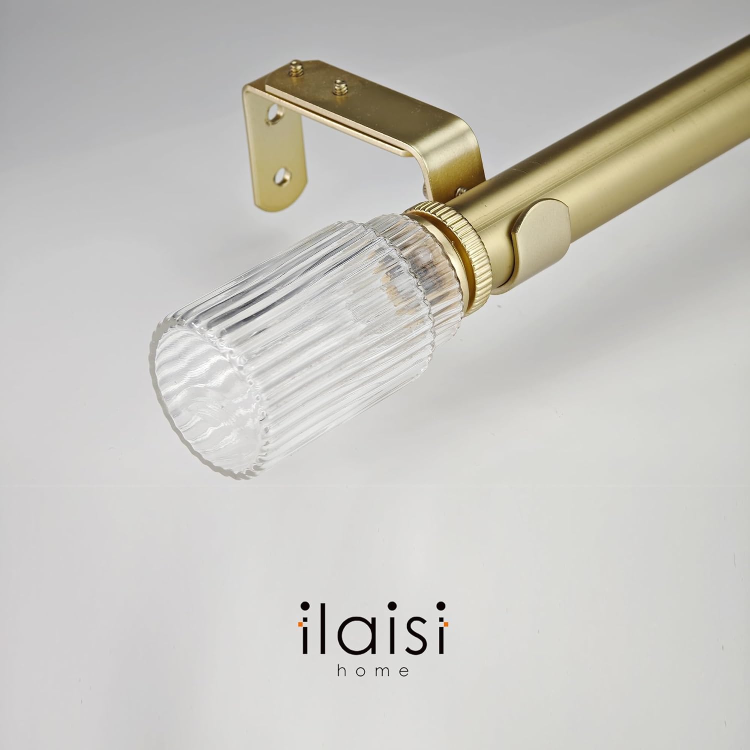 1-1/8 Inch Diameter Gold Curtain Rods with Ribbed Glass Finial, 36-72 inch Telescoping Single Curtain Rods for window