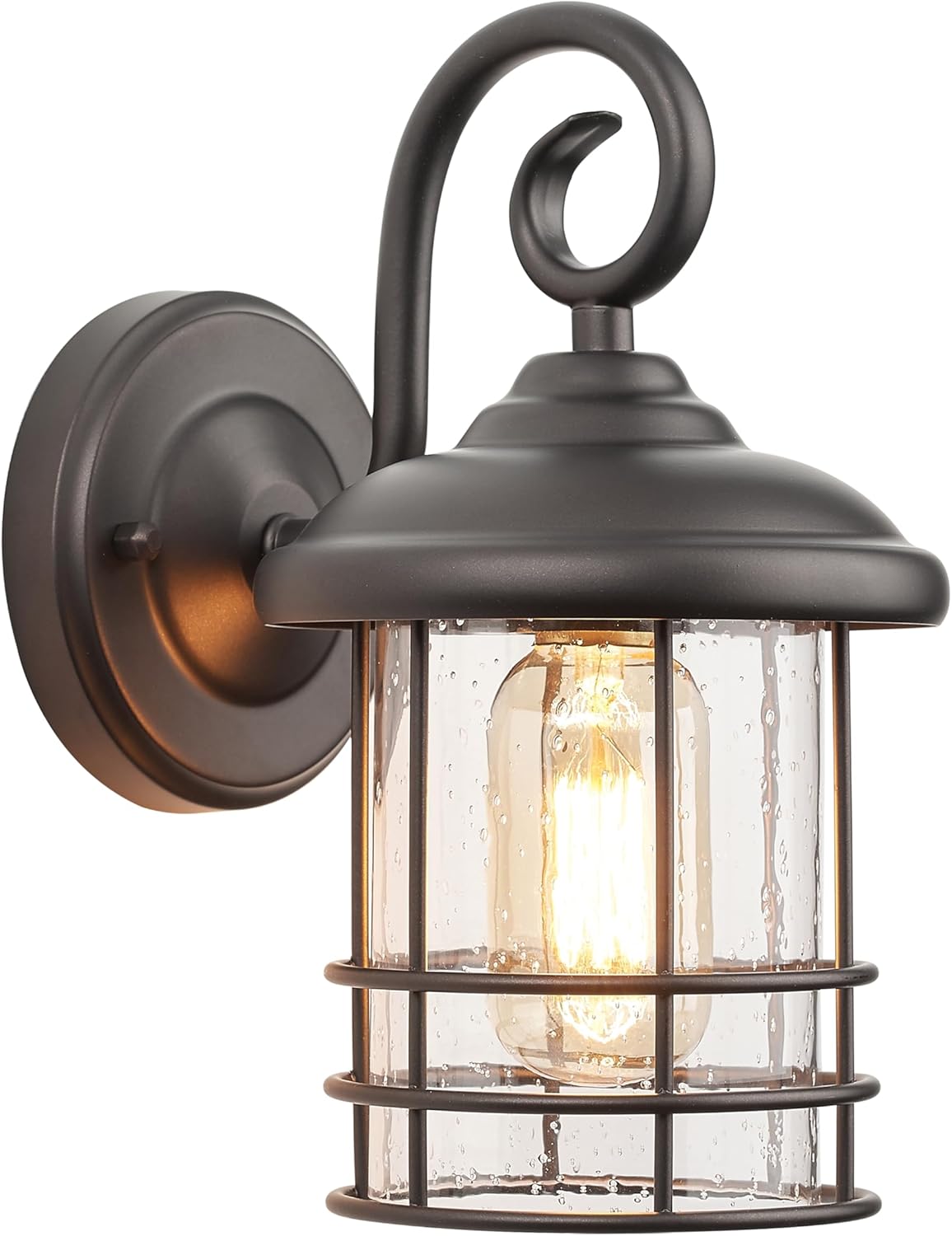 1-Pack 5.5" Narrow Oil Rubbed Bronze Outdoor Wall Sconce, 9.8" Rustic Farmhouse Porch Light with Seedy Glass