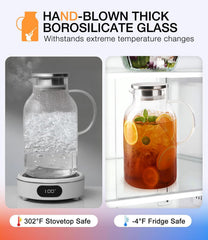1 Gallon Glass Pitcher with Lid and Spout, 128oz Water Pitcher with Handle for Fridge, Large Iced Tea Jug