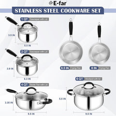 10-Piece Stainless Steel Cookware Set - Induction Pots and Pans Set | Tri-Ply Base with Stay-Cool Handles, Dishwasher
