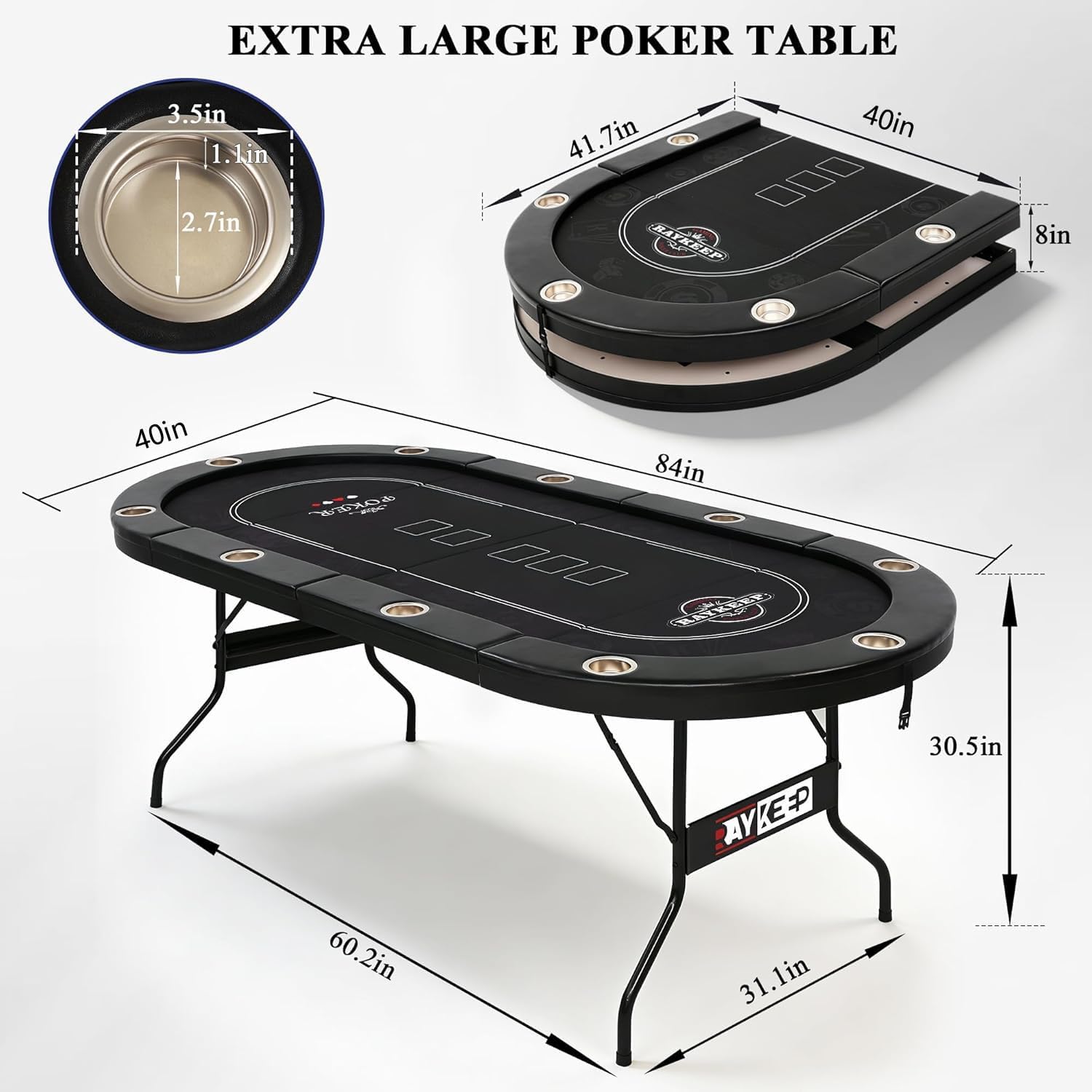 10 Player Poker Table Foldable, 84" Folding Blackjack Texas Holdem Table, Portable Casino Leisure Card Board Game