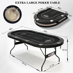 10 Player Poker Table Foldable, 84" Folding Blackjack Texas Holdem Table, Portable Casino Leisure Card Board Game