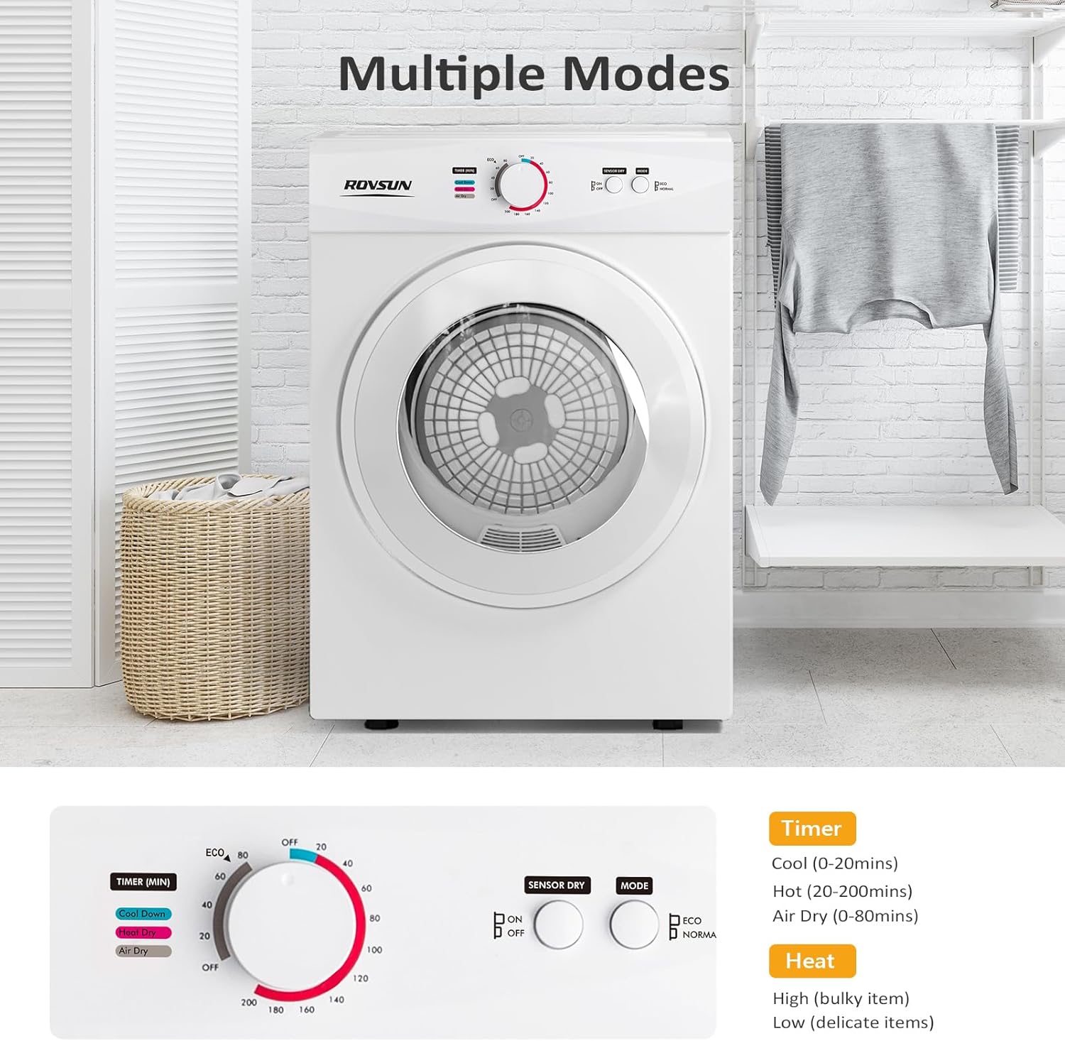 1.8 Cu.Ft Portable Clothes Dryer, Front Load Dryer Machine, Compact Laundry Dryer with Stainless Steel Tub for Apartment, Home, Dorm (Classic Knob Control)