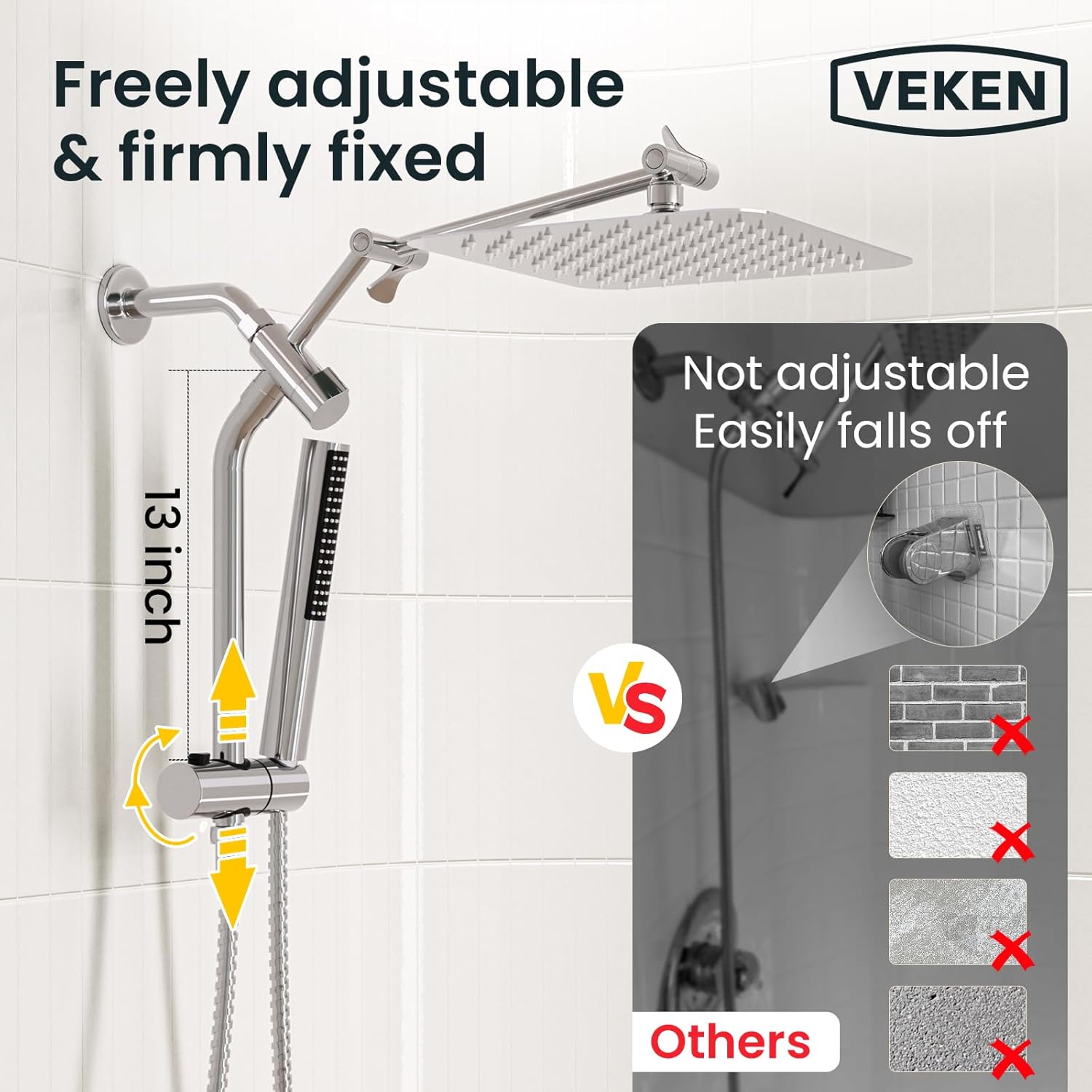 10" Luxurious Rain Shower Head with Handheld, High Pressure Rainfall Shower Heads wih Extension Arm