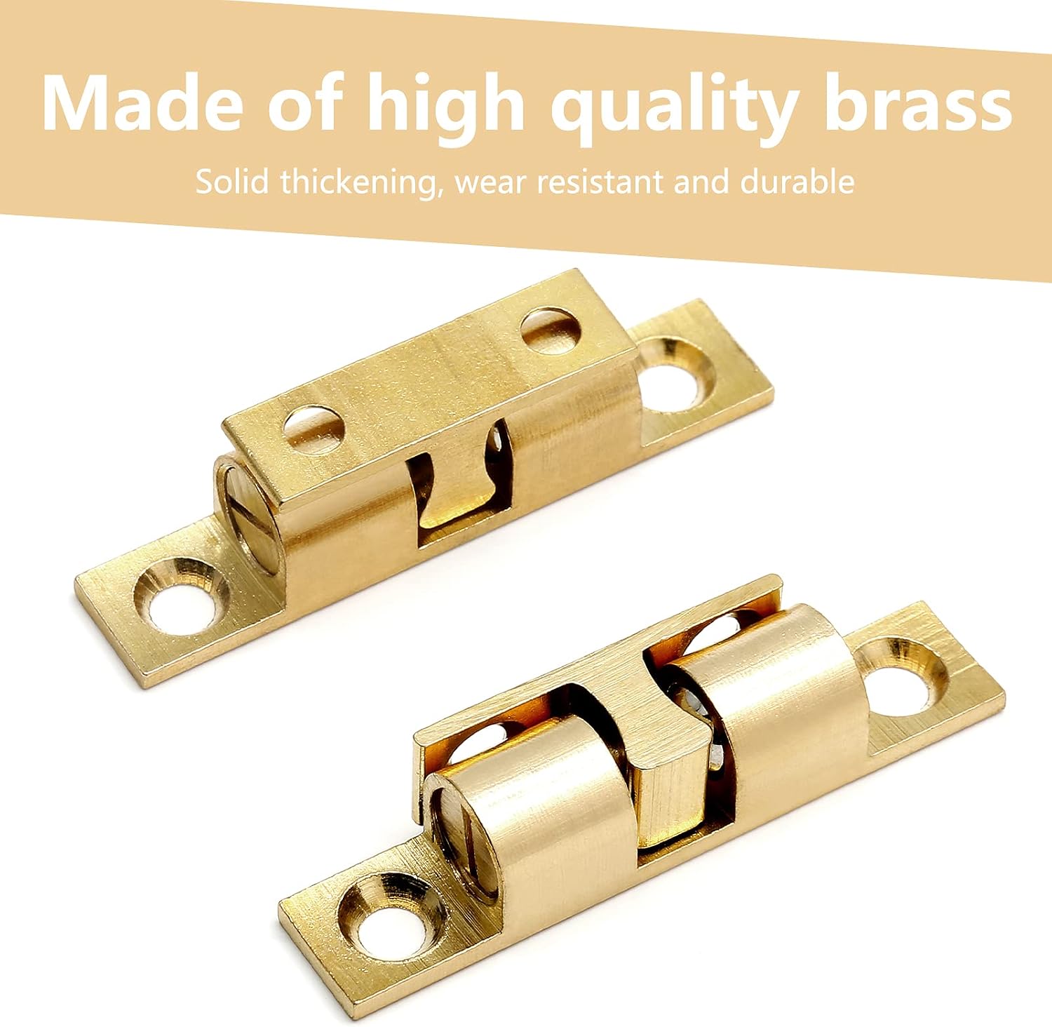10 Pcs Solid Brass Cabinet Door Catch, Dual Ball Tension Latch 2" Closet Ball Roller Catch Latch with Screw (Gold, 50mm)