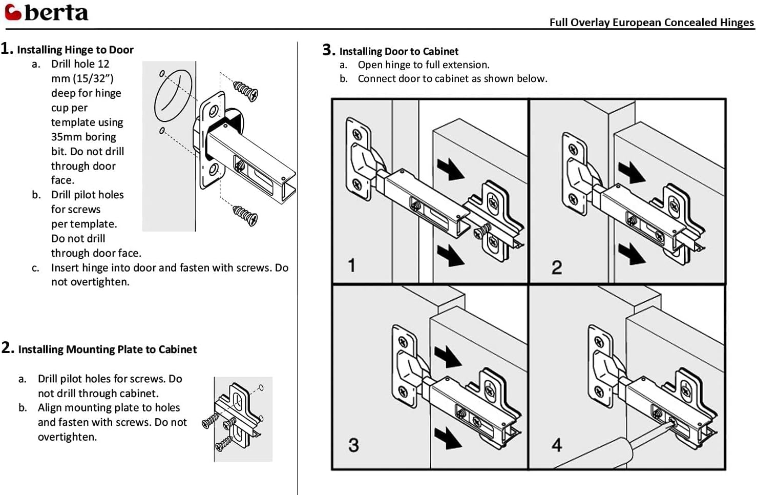 (20 Pieces) Full Overlay Frameless European Hinges, 105 Degree 2-Cam 4-Way Adjustable Concealed Kitchen Cabinet Door