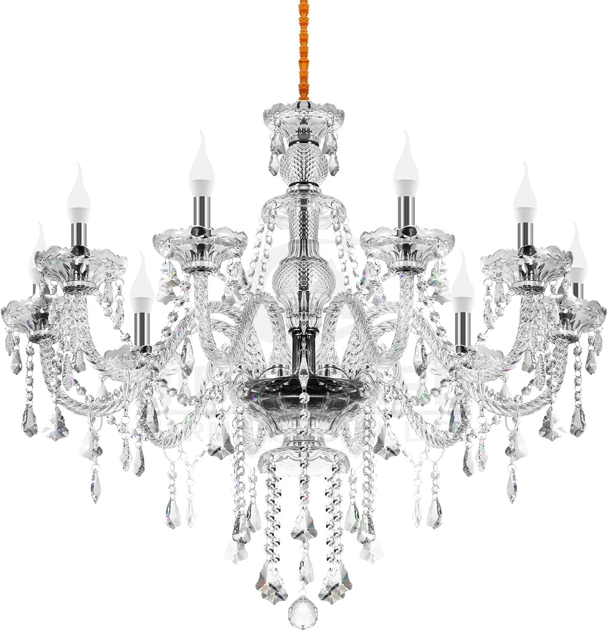 10 Lights Crystal Chandelier Luxurious K9 Crystal Ceiling Candle Pendant Lamp for Dining Living Room Bedroom Hallway Entry, Transparent
