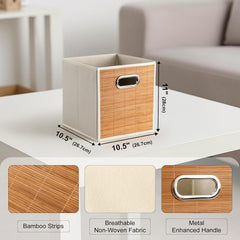 10.5x10.5in Bamboo Storage Cubes Storage Baskets, 6-Pack Foldable Handwoven Bamboo Strip Wicker Basket, Wicker Cube