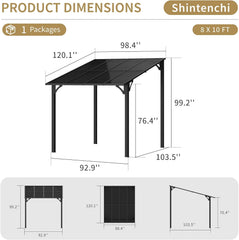 10'x 8' Gazebo on Clearance,Hard Top Lean to Gazebo Pergola with UV Protection Roof,Large Wall-Mounted Heavy Duty