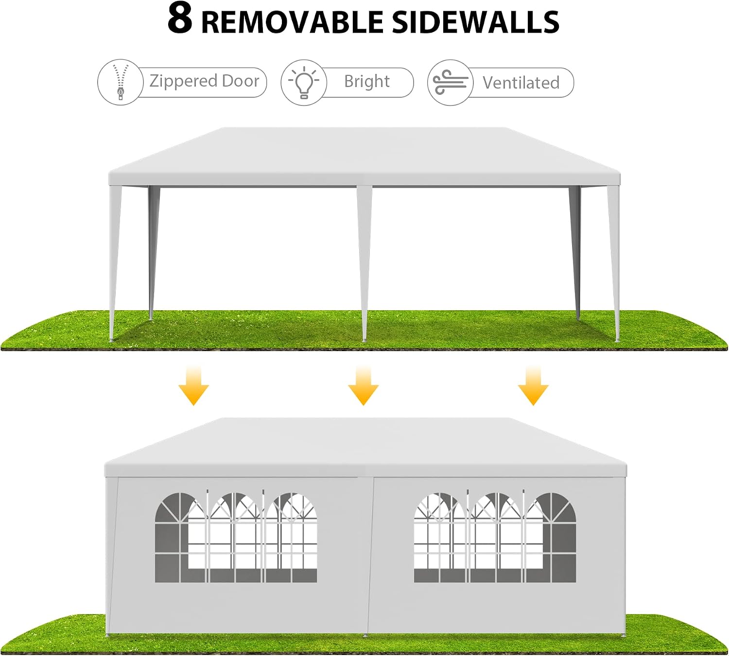 10' x 20' Outdoor White Waterproof Gazebo Canopy Tent with Removable Sidewalls Windows Heavy Duty Tent for Party