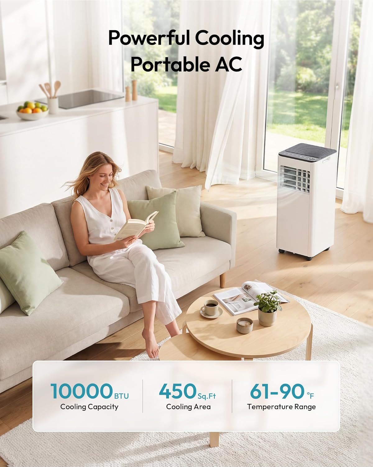10,000 BTU Portable Air Conditioner, 3-in-1 Portable AC Unit with Cools, Dehumidifier, Fan, 50 dB Sleep Mode