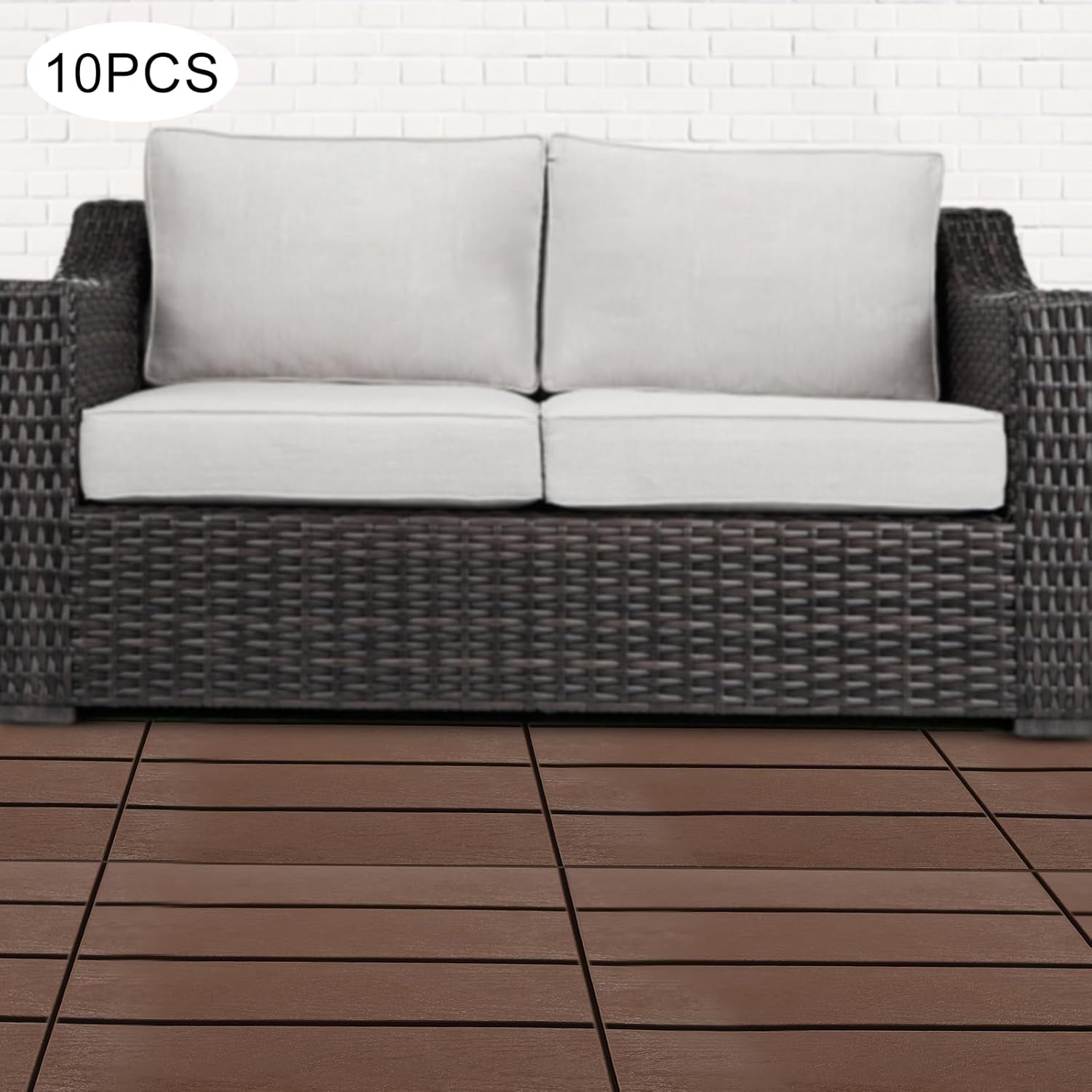 10 sq. ft Plastic Interlocking Deck Tiles, 12"x12" Waterproof Outdoor Floor Decking Tiles for Patio Balcony All Weather