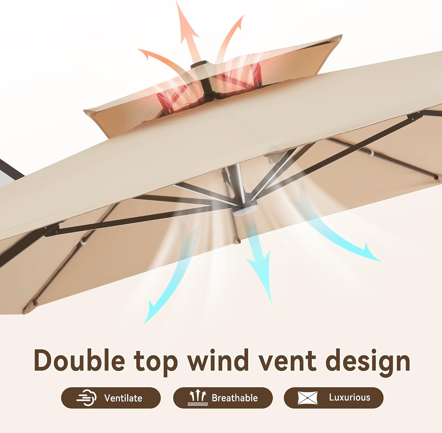 10 X 13 FT Cantilever Outdoor Patio Umbrella with LED Lights Large Heavy Duty 360° Rotation Double Top Offset