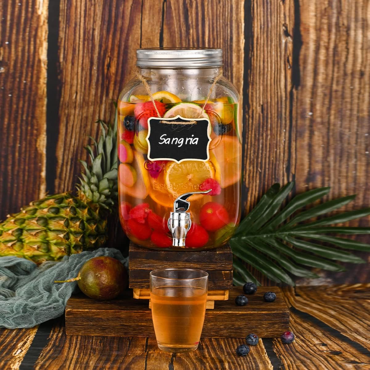 1 Gallon Glass Drink Dispensers for Parties,2 Pack Beverage Dispenser with Fruit Infuser,Laundry Detergent Dispenser