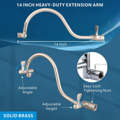 10" Square Rain Shower Head with 14" Extension Arm, Adjustable Angle and Height