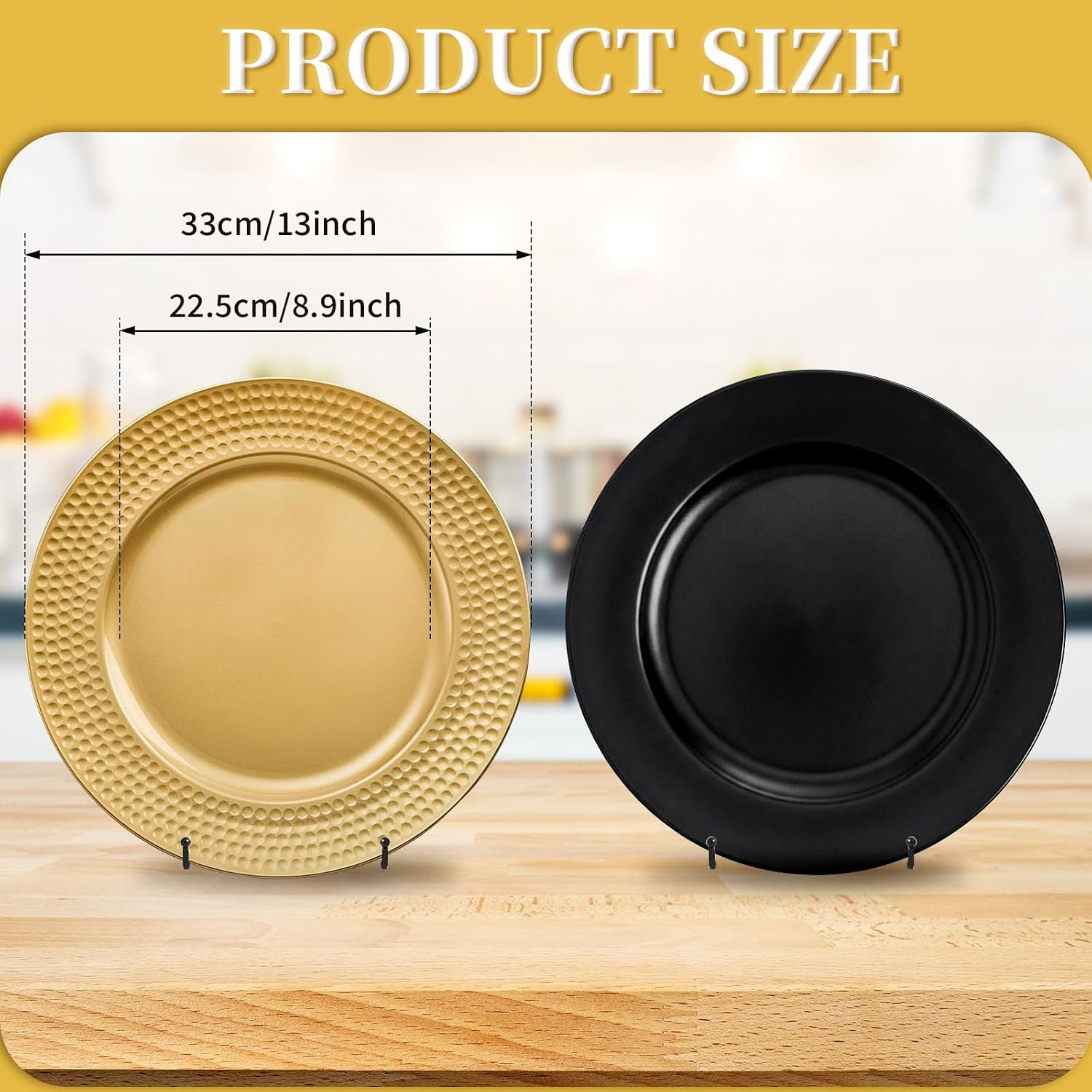 100 Pcs 13" Gold Charger Plates,Round Charger Plates with Hammered Rim,Premium Gold Chargers,Stylish Chargers for