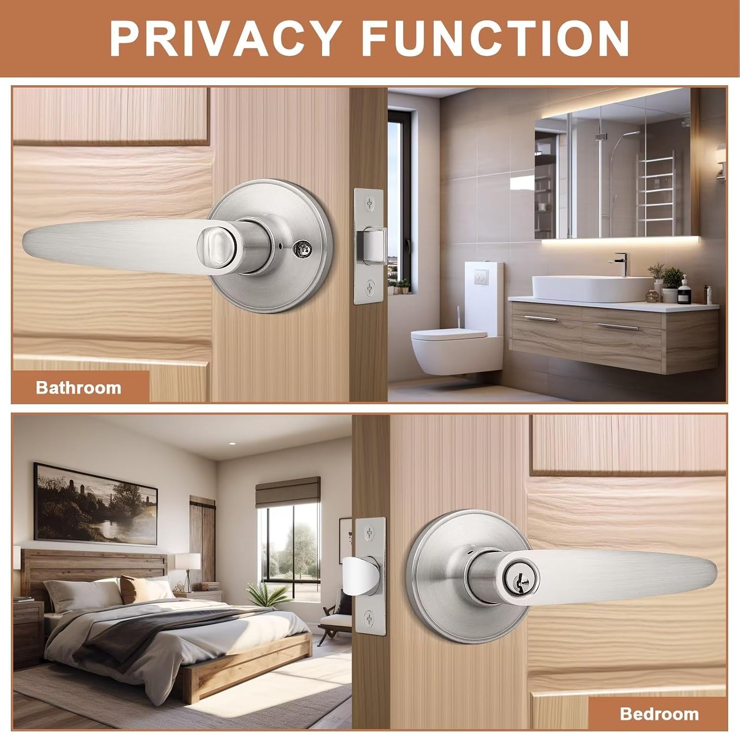 (3 Pack Keyed Entry Door Lever Lock Door Handleset,(keyed Alike) Each with 3 Keys All Same Key in Satin Nickel
