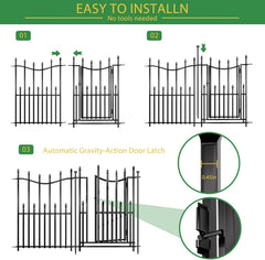 10 Panels No Dig Decorative Garden Fence with Gate, 24in(H) × 22ft(L) Heavy-Duty Rustproof Metal Panels, Outdoor Dog