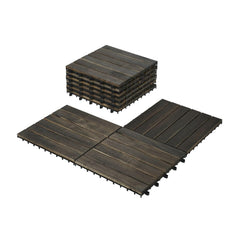10/30 PCS Interlocking Deck Tiles Striped Pattern, 12" x 12" Dark Brown Square Acacia Hardwood Outdoor Flooring for Patio, Bancony, Pool Side (10)
