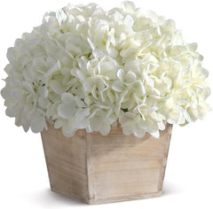 10" Artificial Hydrangea Flower in Planter for Table Centerpiece(White) | No Assembly Needed, Silk Faux Flowers in