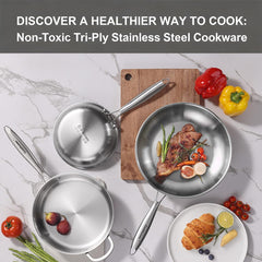 10-Piece Tri-Ply Stainless Steel Cookware Set | Induction-Ready, Glass Lids, Pots and Pans Kitchen Set, Riveted