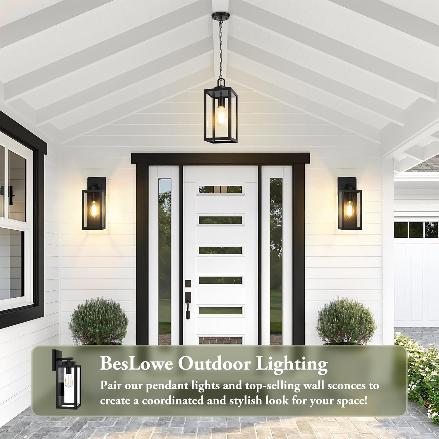 1-Pack Outdoor Pendant Light, 13” Modern Hanging Lantern Light for Outside