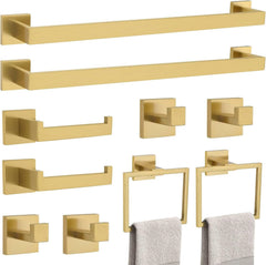 10-Piece Bathroom Hardware Accessories Set-Brushed Gold Towel Bar, Holder & Racks-SUS304 Stainless Steel-Wall