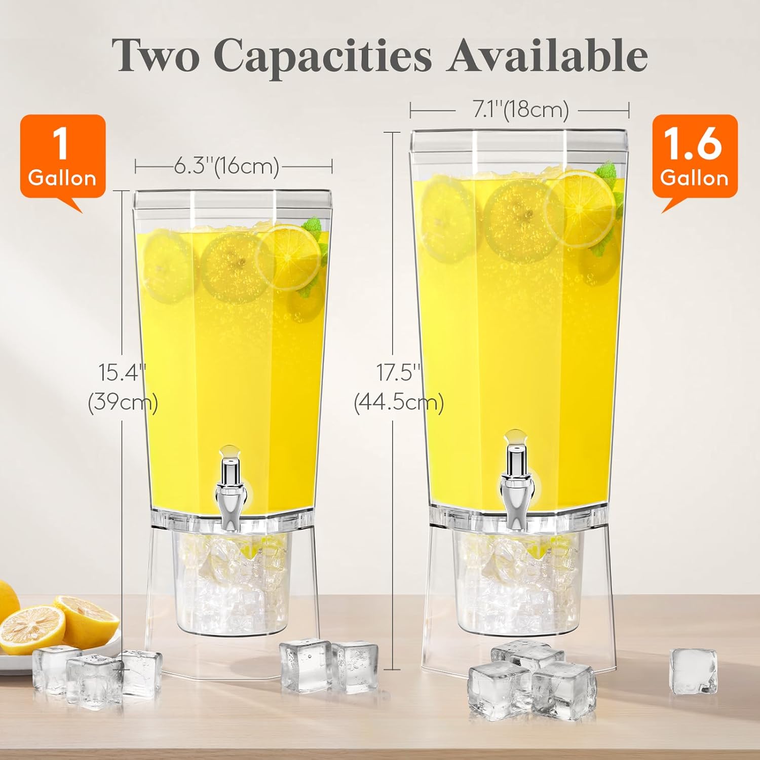 1 Gallon Drink Dispenser for Parties 2 Pcs, 4L Plastic Beverage Container with Stand for Juice/Tea/Soda & Lemonade