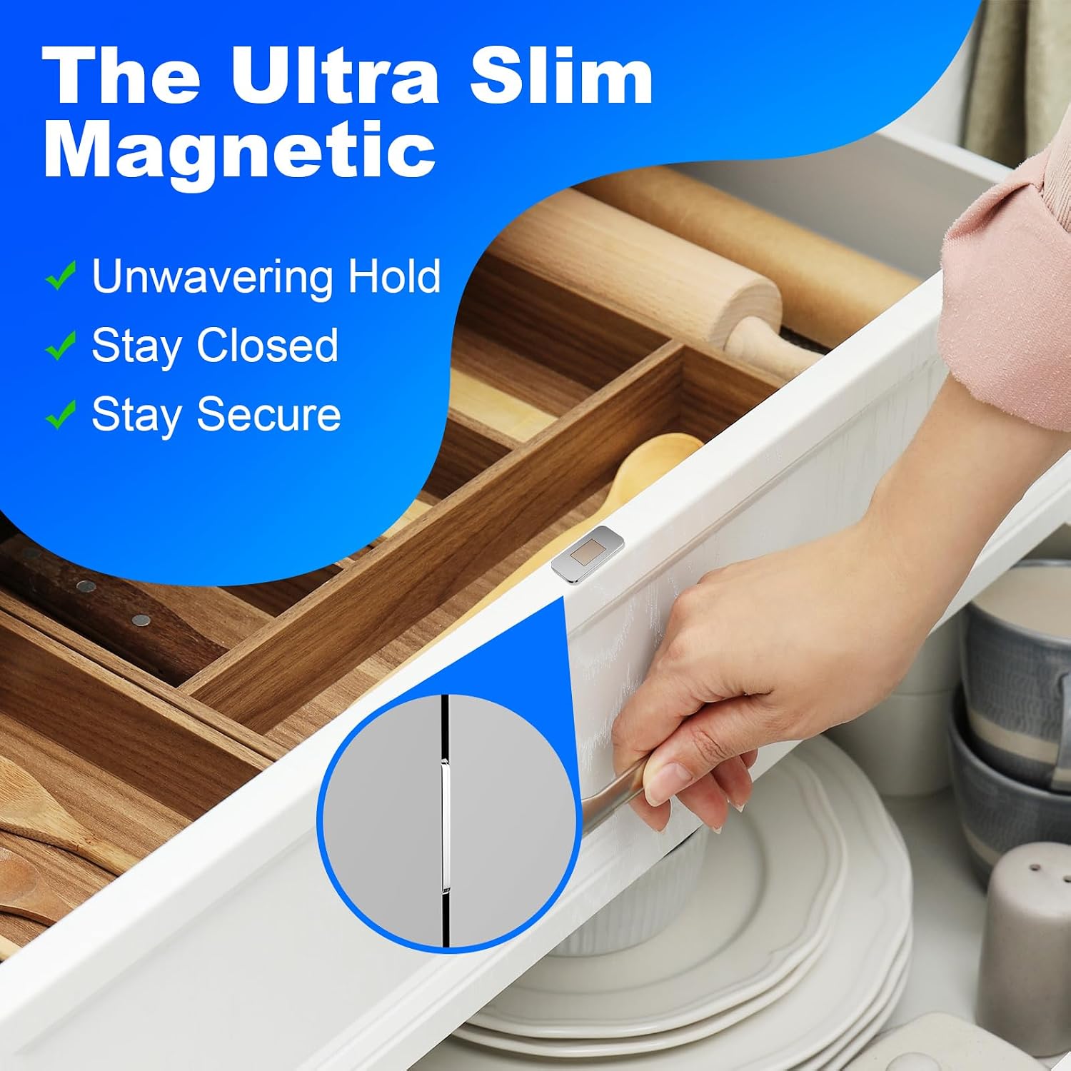 10 Pack Magnetic Cabinet Door Catch, Ultra Thin Cabinet Door Magnets, Adhesive Drawer Magnets to Stay Closed, Stainless