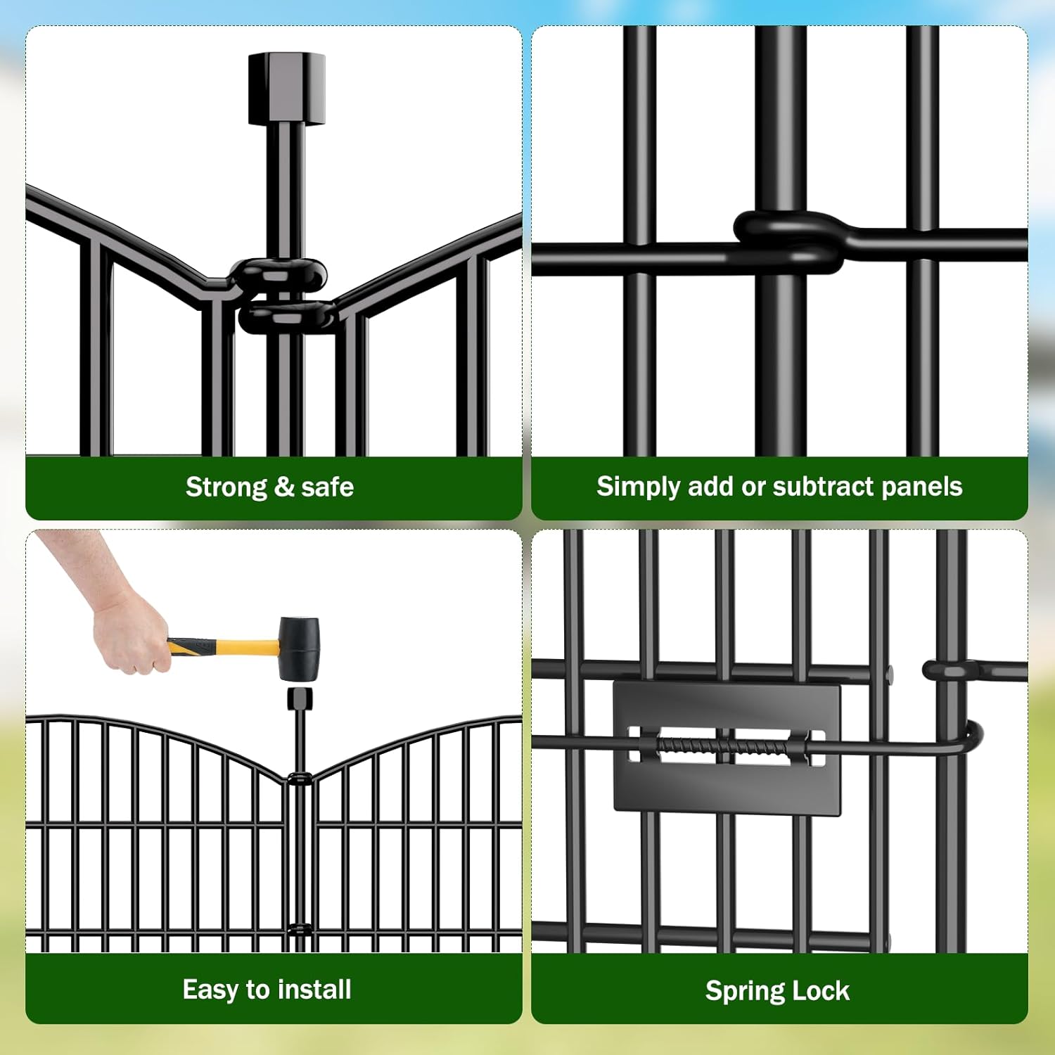 10 Panels Decorative Garden Fence with Gate - 32 in (H) x 23.6 ft (L) No Dig Dog Fence Outdoor for Yard, Rustproof