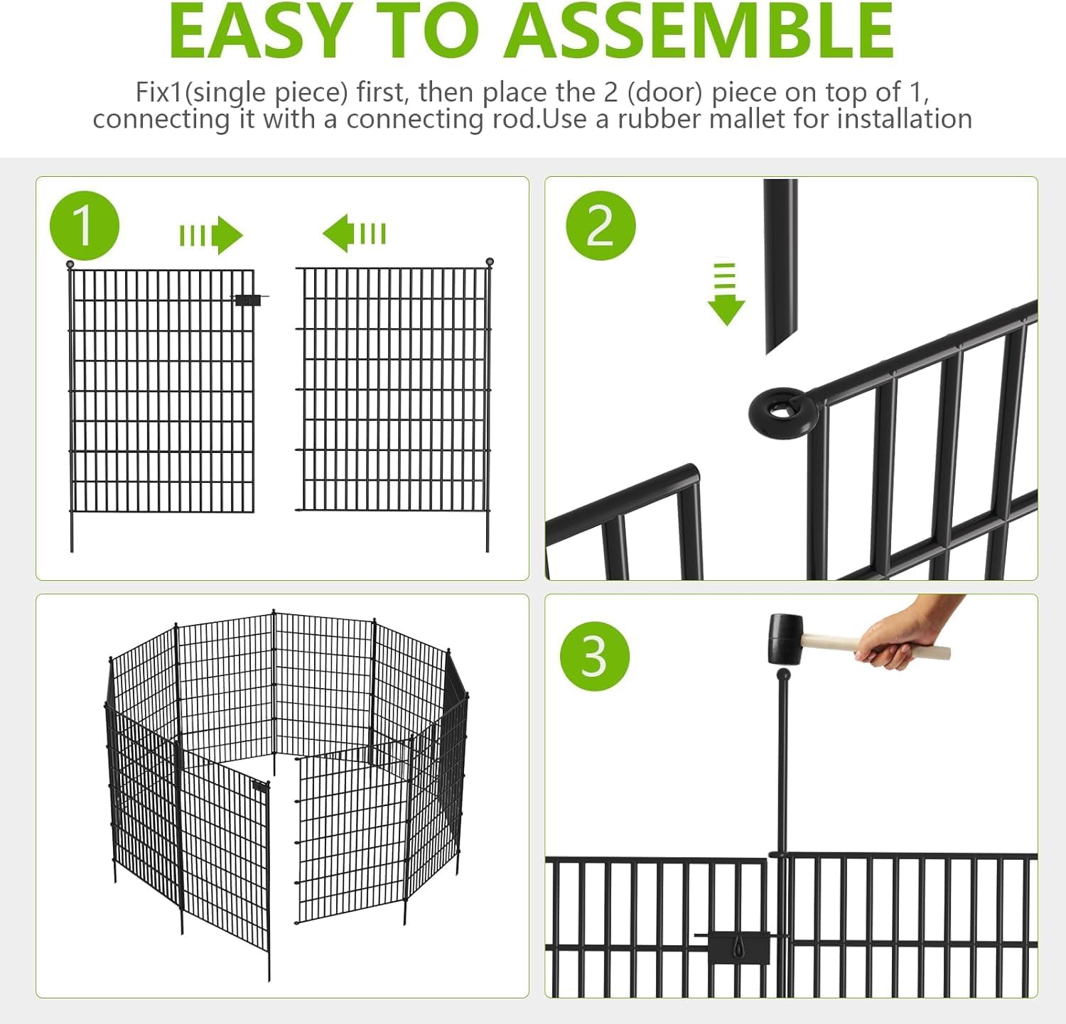 10 Panels No Dig Garden Fence with Gate, 32 in(H) X24.2 ft(L) Metal Fence Panels, Thickened Rustproof Garden Fencing