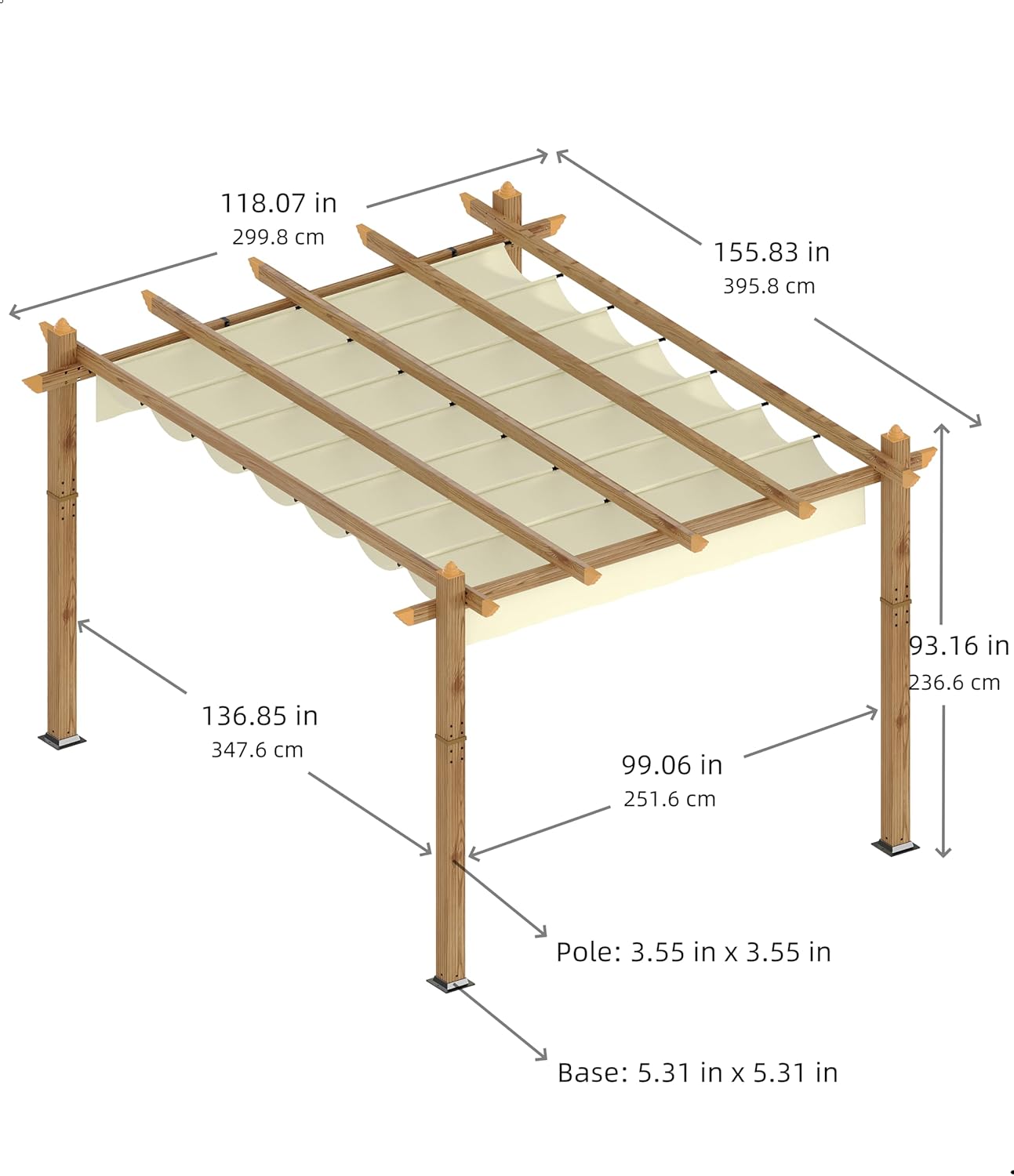 10 x 13 ft Wood-Grain Aluminum Pergola Outdoor Pergola with Retractable Canopy Sun Shade Shelter for Garden
