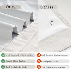 100% Blackout Curtains for Bedroom Decor White Linen Textured Curtains with Liner Insulated Thermal Curtains