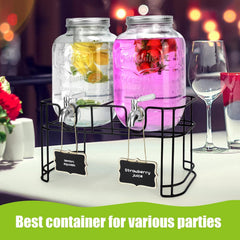 1 Gallon Glass Drink Dispensers For Parties 2PACK.Beverage Dispenser,Glass Drink Dispenser With Stand And Stainless