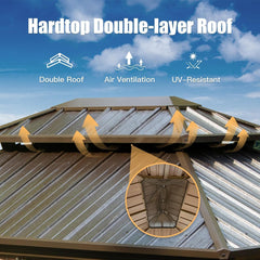 10' x 14' Hardtop Gazebo, Outdoor Metal Gazebo for Patios with Galvanized Steel Double Roof