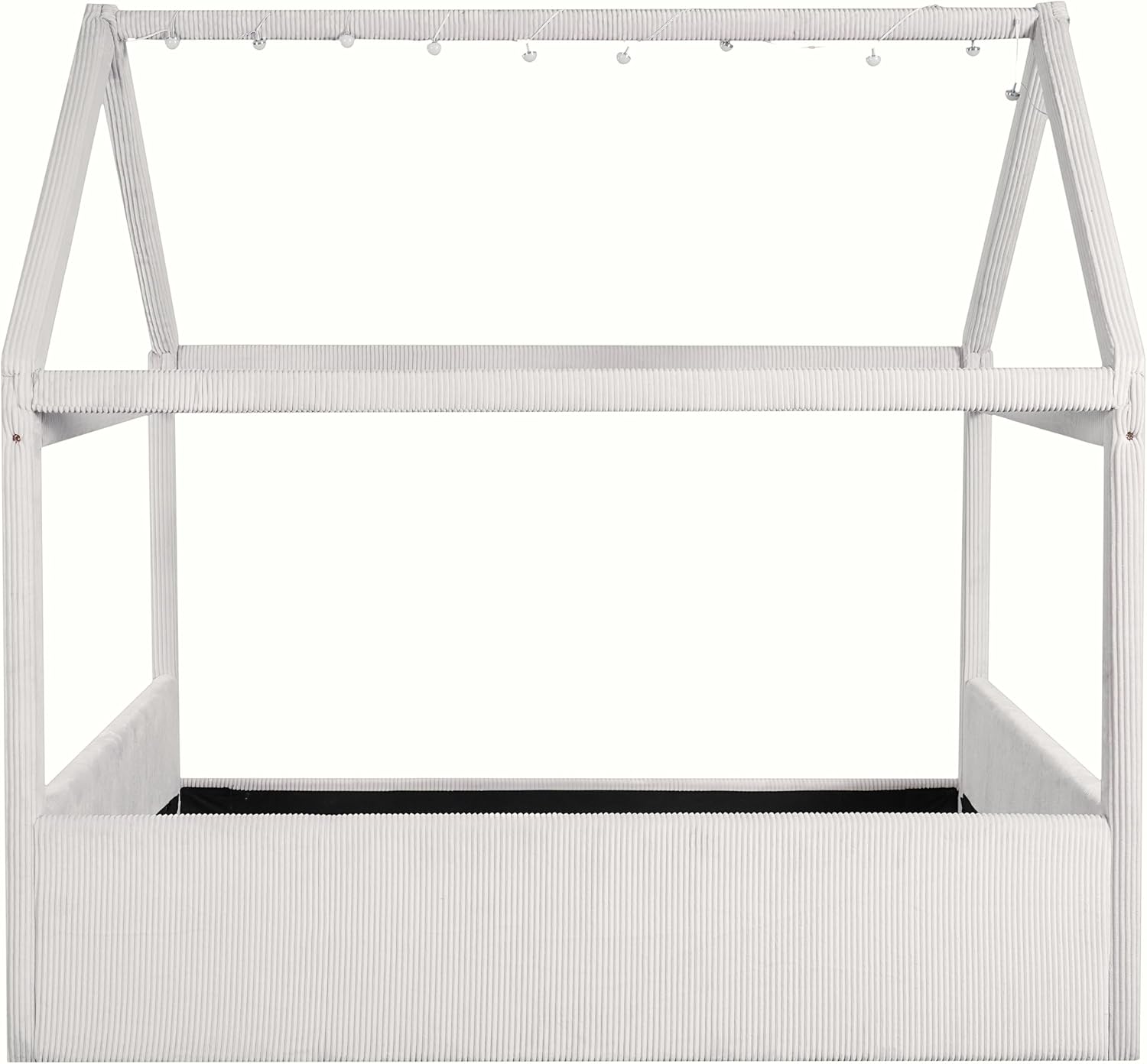 & Bright Designs Full Size Upholstered House Bed for Kids, Montessori Floor Bed with LED Light Strips, House Floor