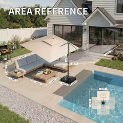 10 X 13 FT Cantilever Patio Umbrella with Led Lights and Base Included Outdoor Heavy Duty Double Top Rectangle O - L6K1