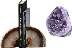 1 Pair Natural Agate Book Ends Small 2-3 LBS & Amethyst Cluster 0.5-1 LBS Irregular Polished 1P