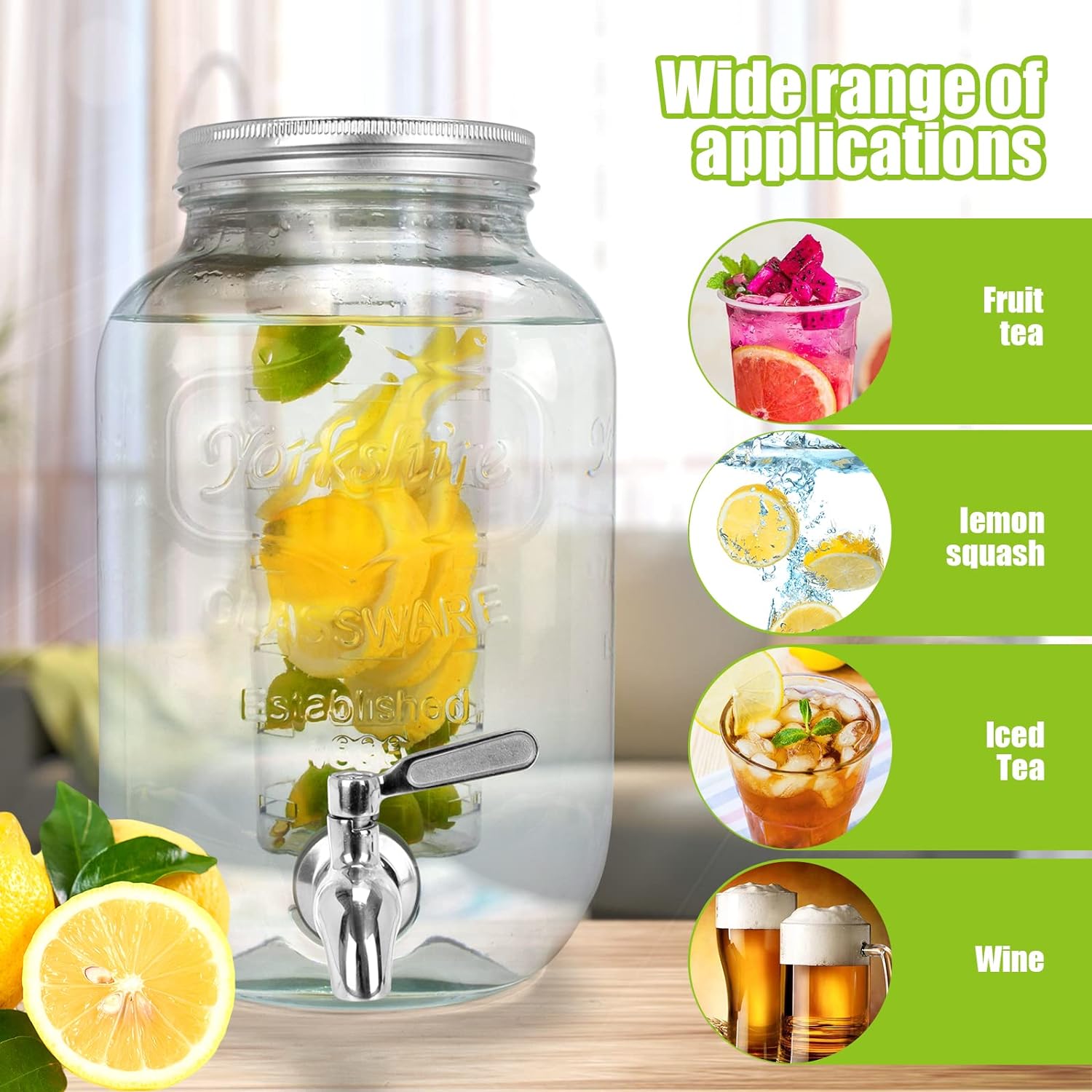 1 Gallon Glass Drink Dispensers For Parties 2PACK.Beverage Dispenser,Glass Drink Dispenser With Stand And Stainless