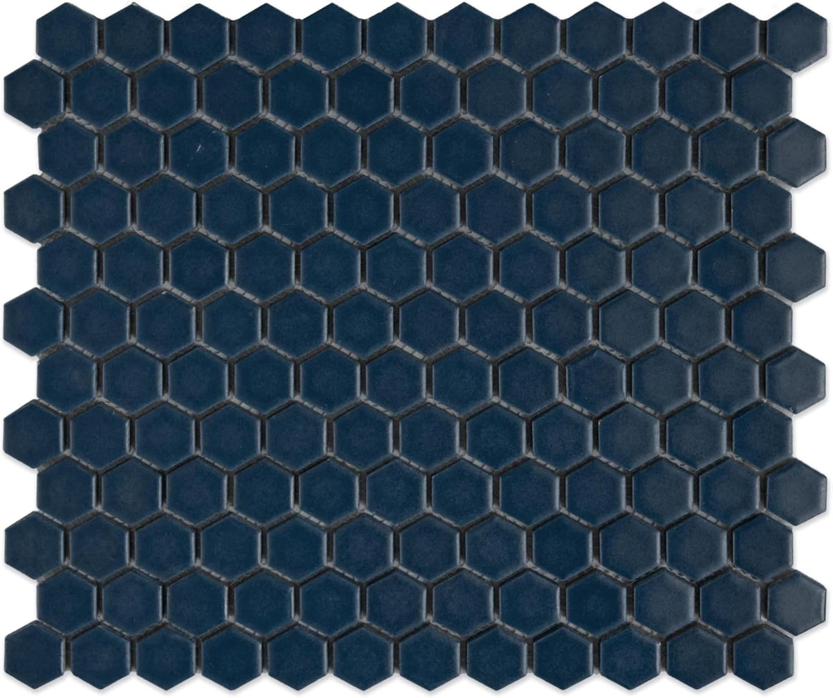 1" Hexagon Porcelain Mosaic Tile Matte Finish Navy Blue Color Wall and Floor Tile , Shower, and Backsplash (5 Sheets)