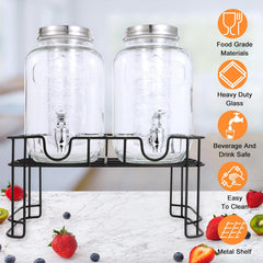 1 Gallon Glass Drink Dispensers For Parties-Set of 2, Drink Dispenser with Fruit Infuser & Stand,Juice or Beverage
